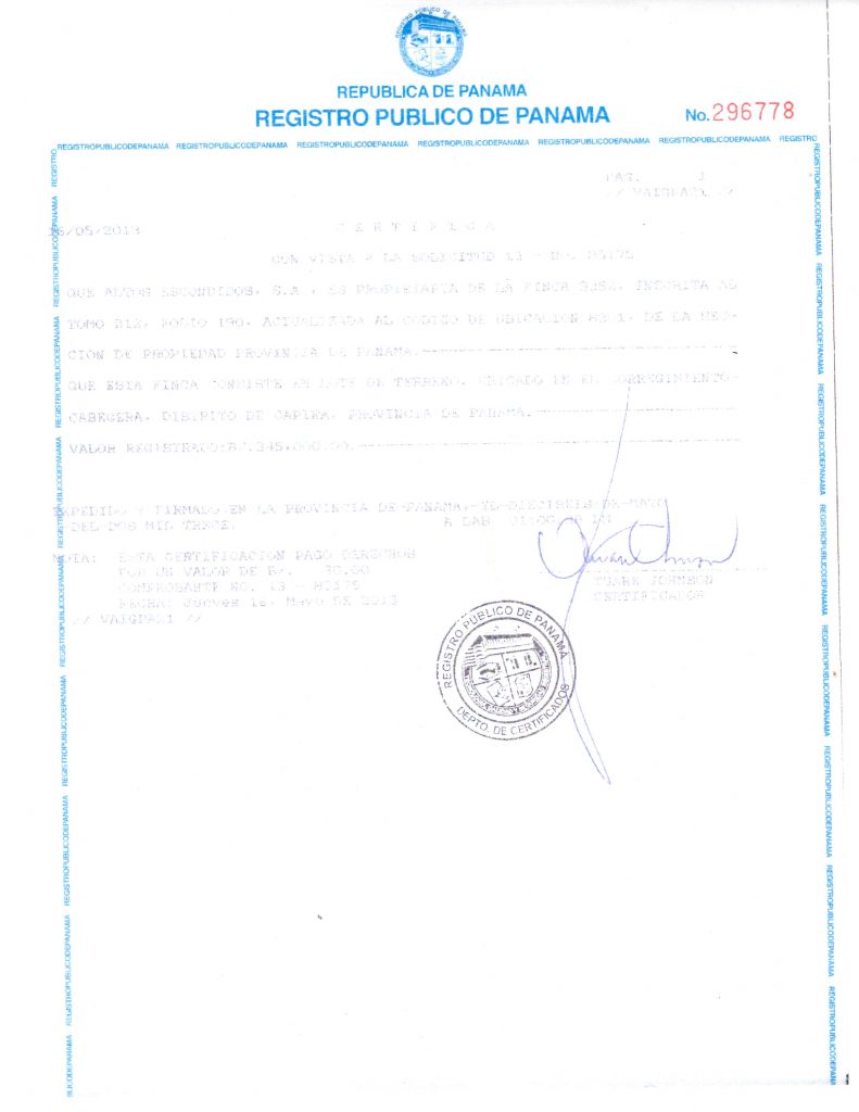 Certificate of Land