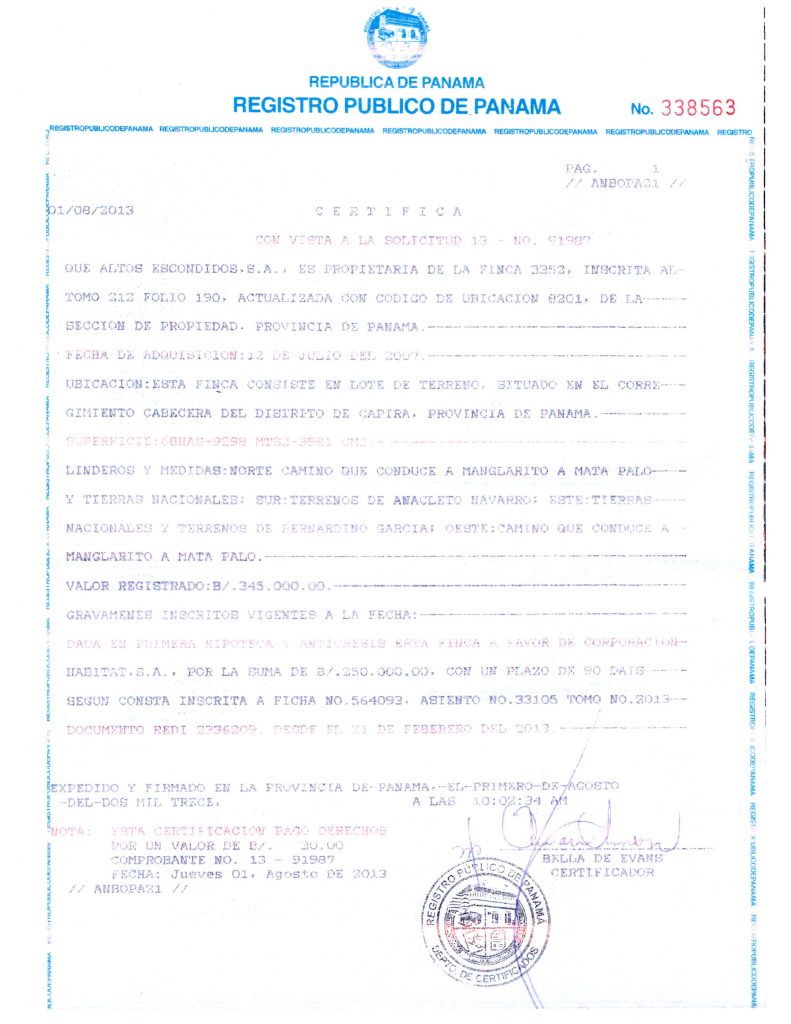 Certificate of Land-registry